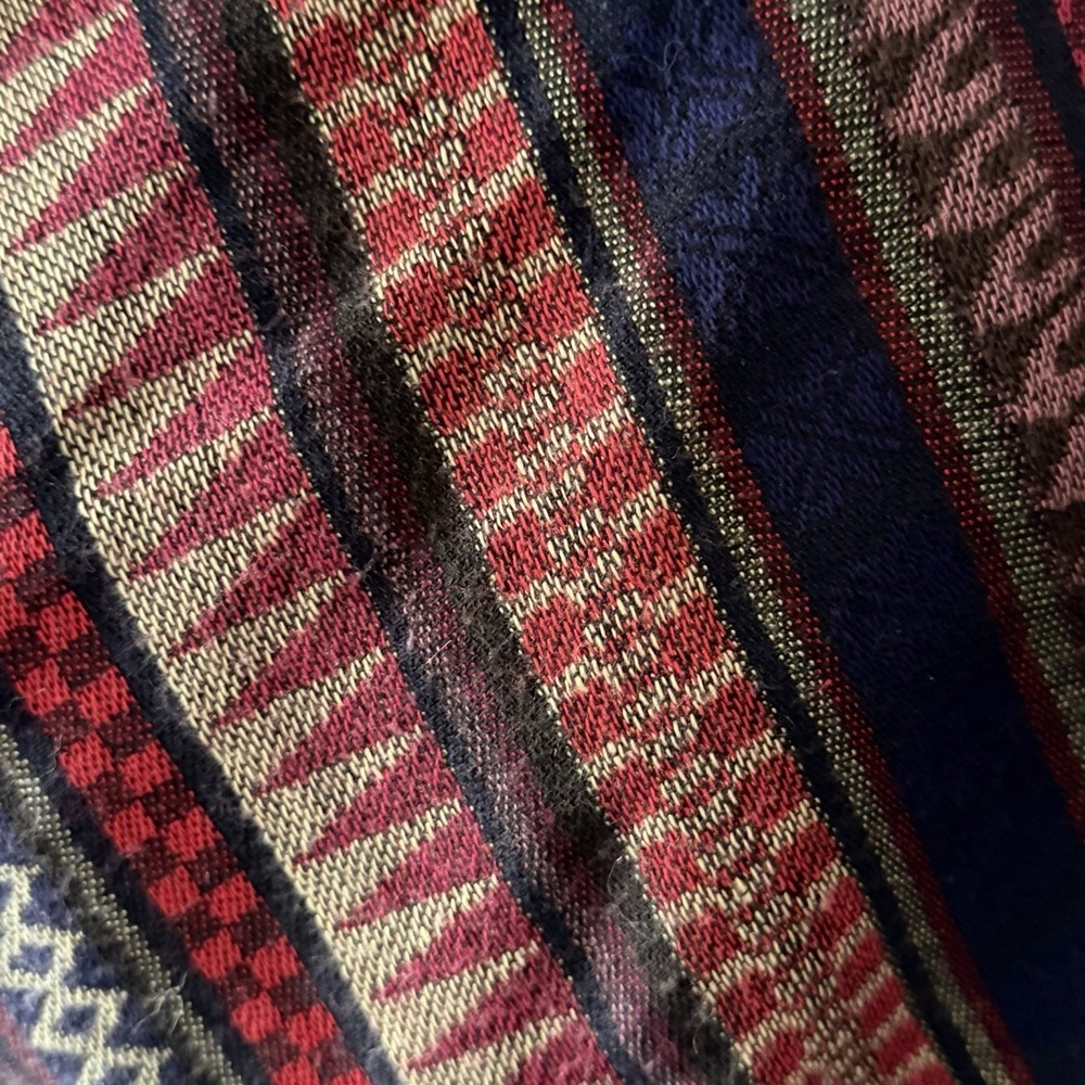 Large Boho Tribal Stripe Fringe Wrap Scarf Shawl Navy Red Cream 32x64 Unbranded - Picture 5 of 5